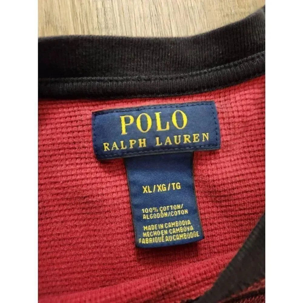 Polo Ralph Lauren Waffle Knit thermal men XL longsleeve crewneck pony Plaid mult